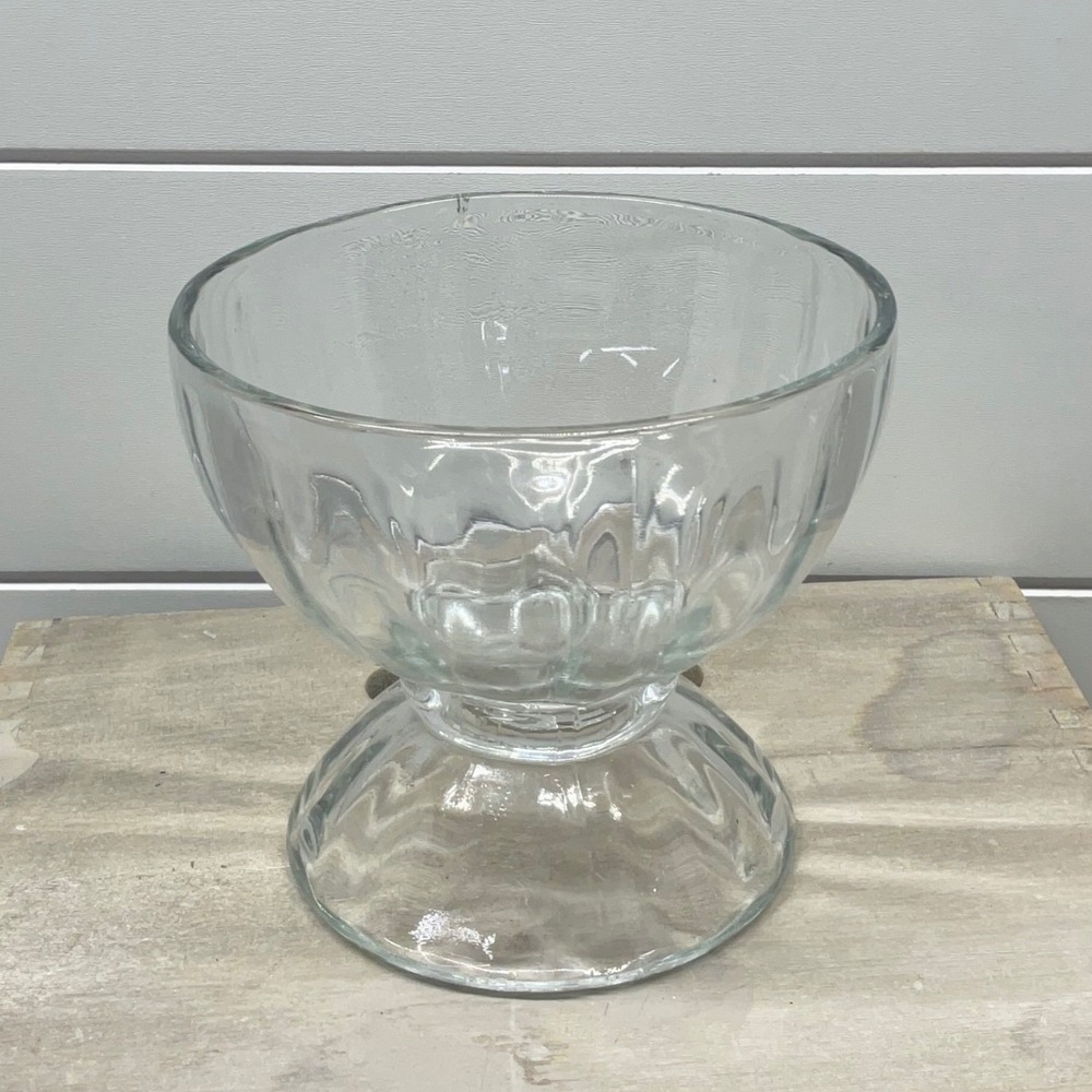 Clear Glass Pedestal Dessert Bowl Paneled Footed Ice Cream Dish 6 Inch